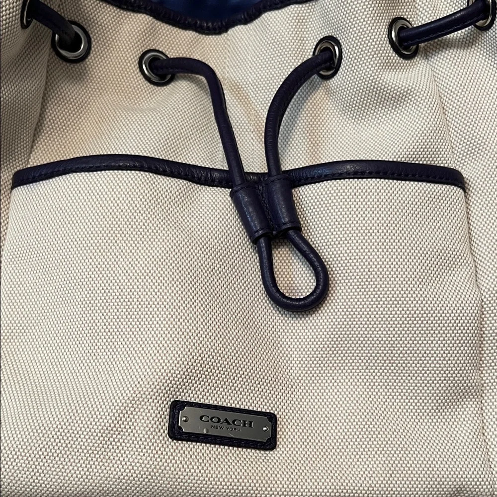 Coach Cream Navy Blue Drawstring Shoulder Bag